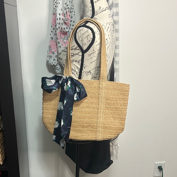 Draper James Tan Tote with Navy Floral Bow - Picture 5 of 5